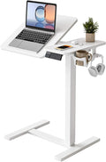 YIHAYO Electric Adjustable Overbed Bedside Table with Wheels, 24 x 16 Inches Mobile Standing Desk, Laptop Desk, Movable Overbed Tables Hospital Home Use, White