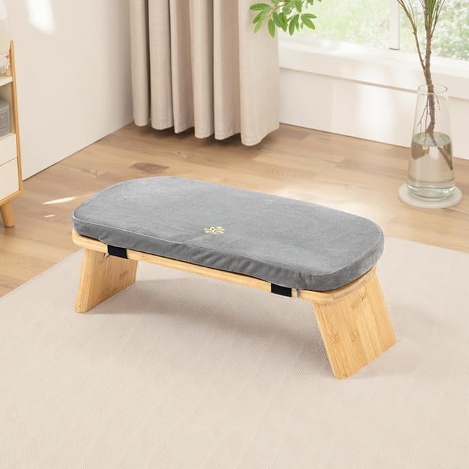 Estleys Meditation Bench, Bamboo Meditation Stool, Folding Kneeling Meditation Bench, Seiza Prayer Bench, Prayer Bench with Meditation Cushion, Kneeling Stool (Grey & Big)