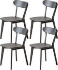 Bamskov 100% Solid Oak Wood Dining Room Chairs - Practical Kitchen Chairs - Wood Chair for Dining Room, Kitchen (4, Black)