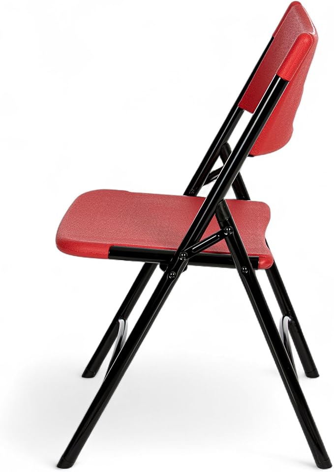 OEF Furnishings OEF600 Series High Back Folding Chairs, Blow-Molded Polyethylene Commercial-Grade Seating for Indoor and Outdoor Use, 500 lb Weight Capacity, 4-Pack (Red)