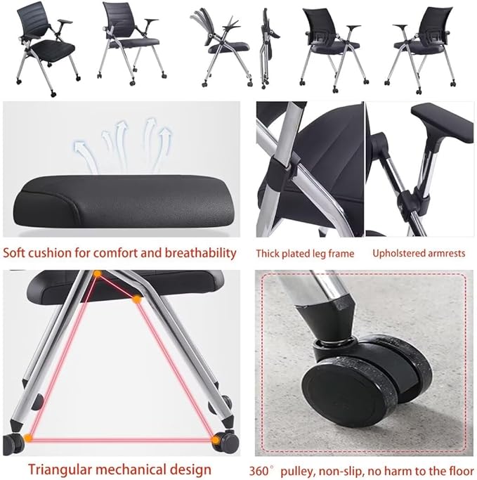 Student Chairs with Wheels,Comfy Chairs for Classroom Middle School,Padded Folding Office Chair with Wheels,School Conference Chair,Black(10 Pcs)