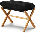Ottoman Foot Rest- Bamboo Foldable Stool, Foot Stools Small Ottman with Upholstered & X Legs, Folding Stool for Makeup, Bedroom and Living Room (Black)