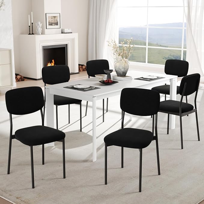 Einhomn Upholstered Dining Chairs Set of 6, Stackable Modern Dining Room Chairs, Kitchen Chairs w/Soft Velvet Backrest & Sturdy Metal Legs for Restaurant, Living Room, Black