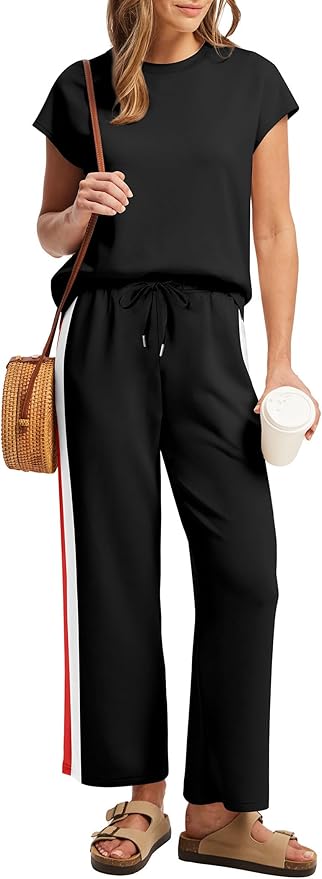 Sampeel Two Piece Sets for Women Summer Vacation Outfits Cap Sleeve Tops Lounge Matching Sets Clothing Beach Fashion Clothes