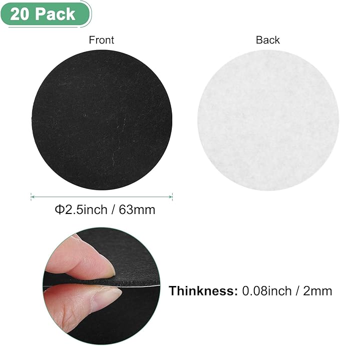 20-Pack Lamp Base Felt, 2.5 Inch Dia. 2mm Thick Self Adhesive Round Fabric Felt Pads for Lamp/Furniture/DIY, Non-Slip Fiber Backed Patch Circles with Adhesive Backing [Black]