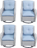 Rilyson Wicker Rocking Chair Swivel Chairs - 4 PC Rocker Patio Chairs Set Rattan Rocking Chair for Outdoor Porch Deck Garden Backyard(Light Grey/Sky Blue)