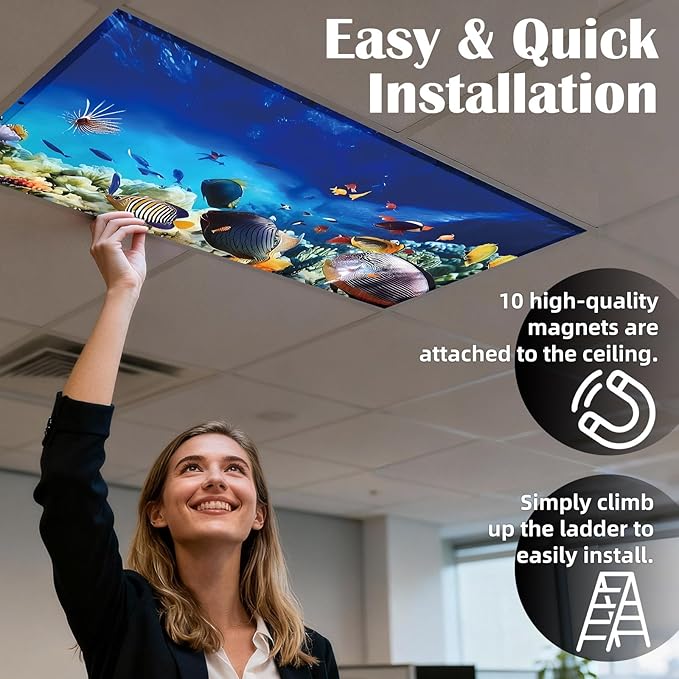 8 Pcs Fluorescent Light Covers - 4 x 2 Feet Covers for Ceiling Lights, Magnetic Light Filters for Classroom, Office, Hospitals, Home