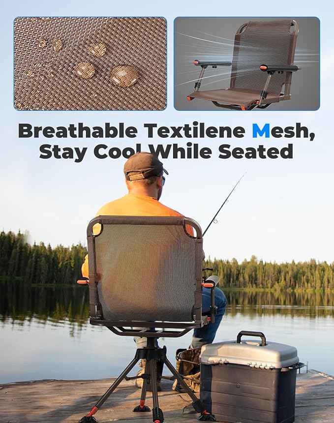 KEMIMOTO Hunting Blind Chair 360 Degree Silent Swivel, 300 Lbs Height Adjustable Quick Folding Portable Comfortable Hunting Deer Fishing Ground Chair