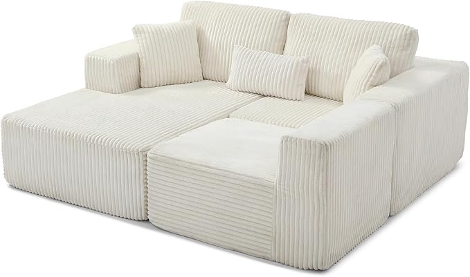 108" Boneless Cloud Sectional Couches for Living Room, Comfy Fluffy L Shaped Memory Foam Deep Seat Boneless Couch, Modular Sectional Sofa with Left Facing Chaise, Beige
