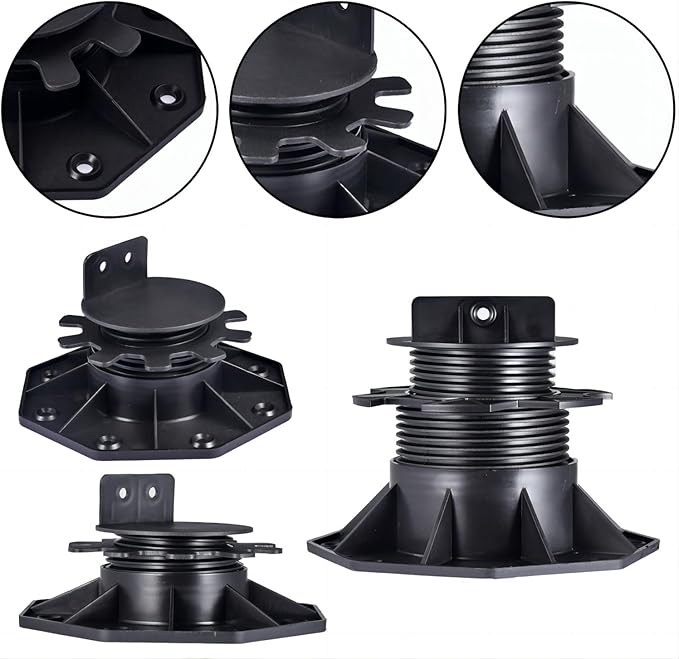 BGTLGIO 12Pack Adjustable Deck Support Pedestal Deck Foundation Base Support for Floating Deck Platform Deck Floor Height Adjustment Raising from 2-3/8"" to 5-1/2"", Black