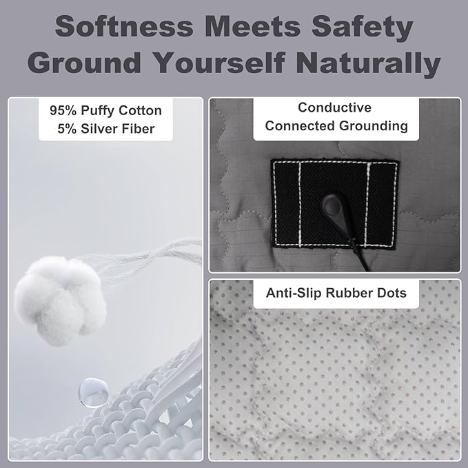 Grounding Mat for Feet 24"x35",Grounding Pad Anti-Slip Mat, Grounding Blanket Soft Cotton & Silver Fiber, Grounding Sheet for Enhance Sleep, Stress Relief (Grey)