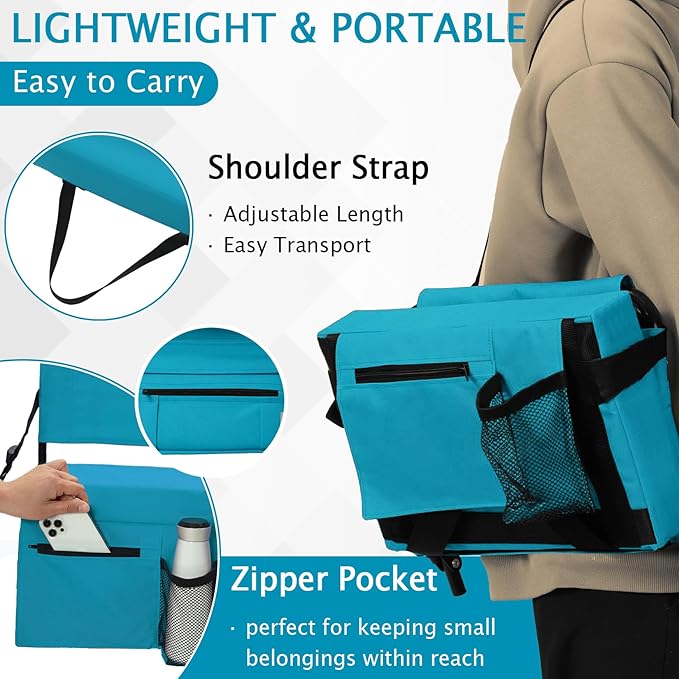 2pcs Stadium Seat for Bleachers with Back Support，Portable Bleacher Chairs with Back and Cushion，Includes Shoulder Strap and Cup Holder