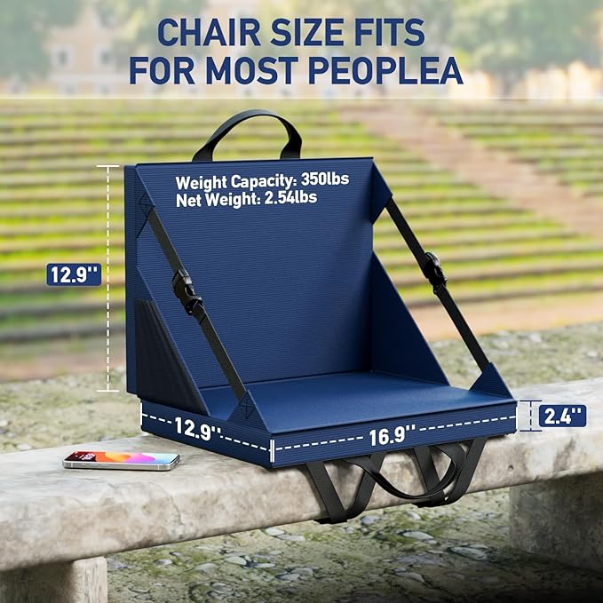 Stadium Seats with Back Support - Folding bleacher Chair for Beach and Camping - Portable Bleachers Cushions for Adults and Kids - Foldable Outdoor Lawn Bench for Camp(Blue)