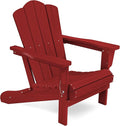 KINGYES Folding Adirondack Chair, HDPE All-Weather Patio Chairs, Wooden Textured Lawn Chair for Poolside, Backyard, Deck, Fire Pit, Red