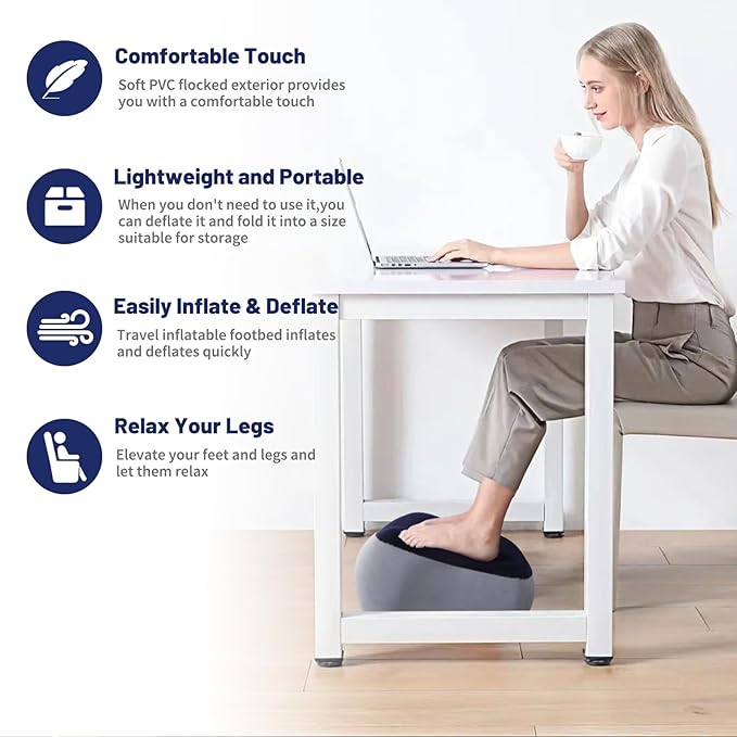 Inflatable Foot Rest for Travel - Adjustable Height Leg Pillow for Airplane & Car, Portable Foot Stool for Kids & Adults （Multicolor） 2-Count