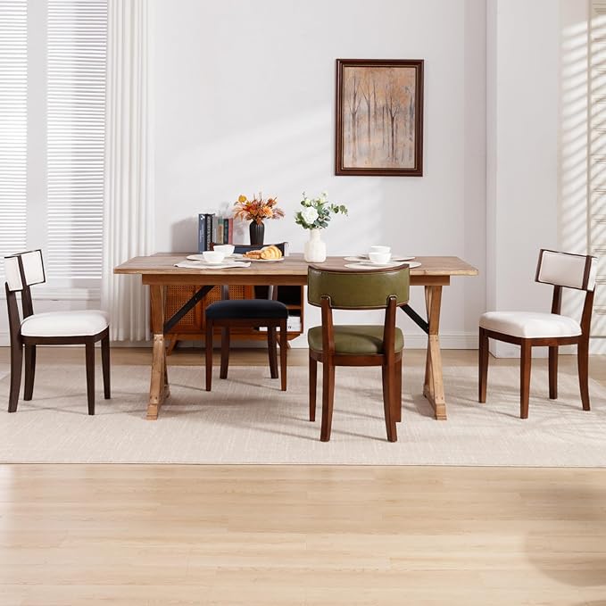 DM Furniture Farmhouse Dining Chairs Set of 2 Upholstered Linen Fabric Dining Room Chairs Mid Century Modern Kitchen Chairs Solid Wood Dinner Chair with Curved Wing Back for Dining/Living Room