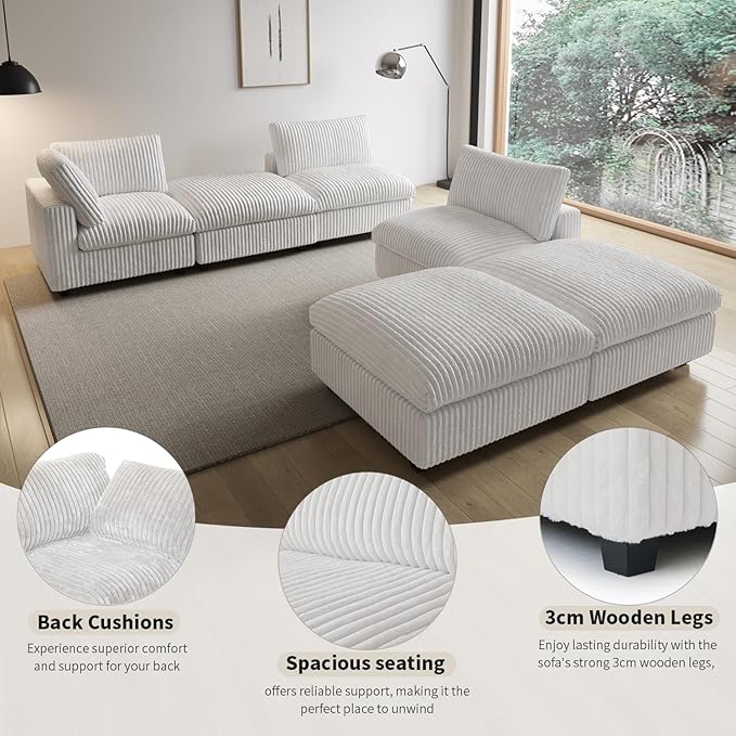 Cloud Modular Sectional Couch,157" Oversized 8 Seater Living Room Seats,U Shaped Sofa Couch with Storage Ottoman,Plush Convertible Sectional with 2 Chaise,Sofa Covers Washable&Replaceable (Beige)