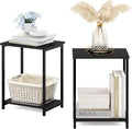 Furinno SIMPLISTIC Side Table Set of 2, 2-Tier Modern Metal Frame End Table with Open Shelf, Night Stand, Bedside Table, for Living Room, Bedroom, Espresso