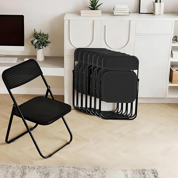 Folding Chairs, 300lb Capacity Steel Frame, Foldable for Indoor Outdoor Party,8-Pack,Black