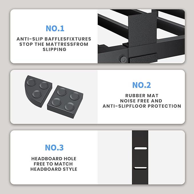 VIPSHOW 12 Inch Twin XL Bed Frame, 3500Lbs Heavy Duty Metal Platform with Round Corner Legs Mattress Slide Stopper, Steel Slat Support No Box Spring Needed, Noise Free, Non-Slip, Easy Assembly