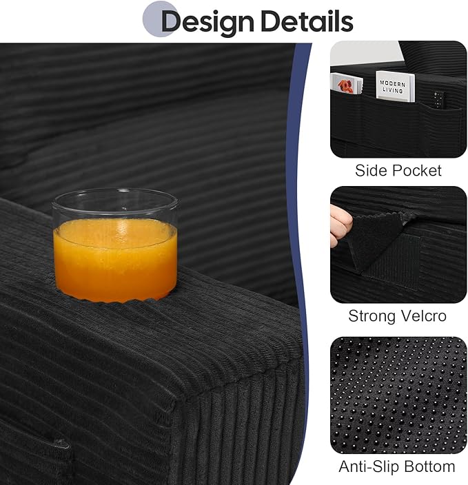 COMAX Futon Sofa Bed 3 Seater, 106" Convertible Sofa Bed Couches for Living Room, 4 in 1 Folding Boneless Sleeper Corduroy Couch Foam in a Box, Comfy Foldable Lounge Fold Out Floor Mattress, Black