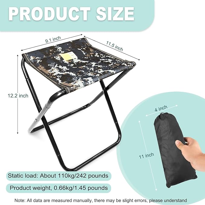 CHENEDY Camping Stool, Portable Folding Stool with Carry Bag, 12in Portable Folding Chair Collapsible Camp Stool Outdoor Footstool for Travel Walking Hiking Fishing Picnic Barbecue (Blue/Gray)