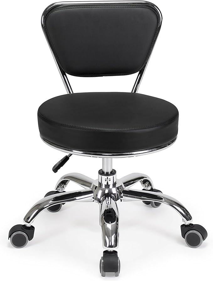 MAYAKOBA Dayton Rolling Stool with Backrest – Black Pneumatic Seat, Adjustable Height 13"-15", Ergonomic Design for Home Office, Garage, Gardening, Lab, School, Mechanic Tasks