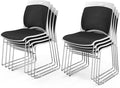 VINGLI Stackable Chairs Set of 8 Stacking Office Chairs with Metal Sled Base, Ergonomic Plastic Padded Seat & Back, Capacity 350lbs, Stacking Chairs for Waiting Room Break Room Banquet Guest, Black