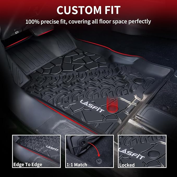 LASFIT Floor Mats for Ford Bronco 2-Door 2025 2024 2023 2022 2021(Not for Bronco Sport) All Weather TPE Custom Fit Car Floor Liners, 1st & 2nd Row, 3pcs Black