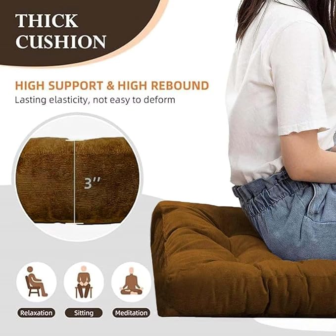 18x18in Floor Pillows Set Square Chair Cushion Pad for Sitting Tufted Corduroy Seat Cushions for Living Room Balconies Office Yellow