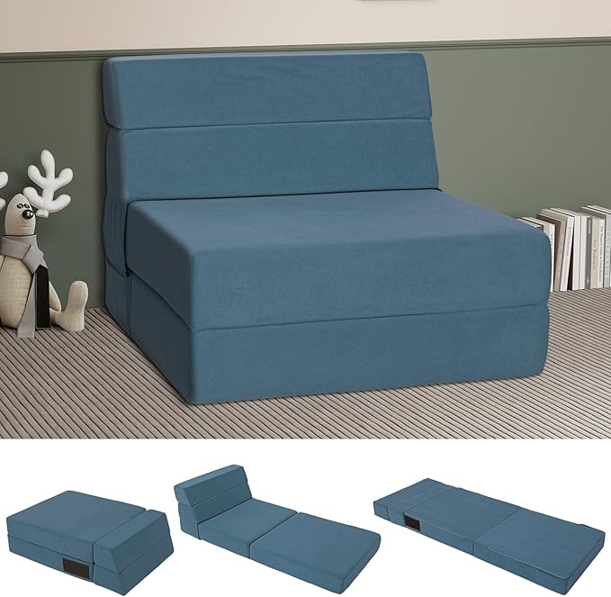 Folding Sofa Bed with Backrest 4 in 1 Convertible Sleeper Chair Memory Foam Fold Out Chair Bed Foldable Mattress Portable Floor Futon Sofa Couch for Living Room/Dorm/Guest Room/Home Office