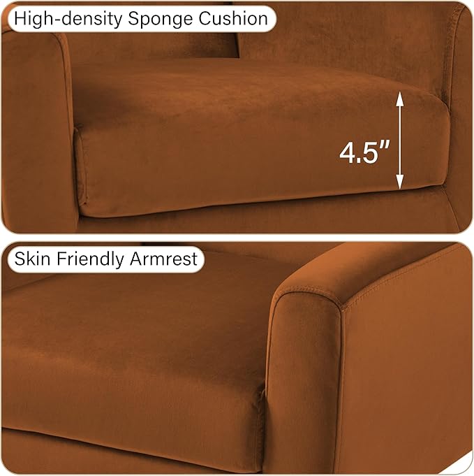 DREAMSIDEA Accent Chair, Modern Velvet Arm Chair for Living Room, Bedroom, Comfy High-Resilient Sponge Reading Chair for Small Spaces-Velvet Orange, Set of 1