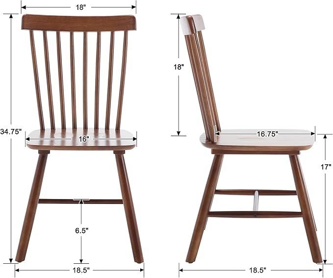 LZAREAL Windsor Dining Chairs Farmhouse Dining Chairs Set of 4 Modern Wood Kitchen Chairs Mid Century French Country Spindle Chair for Dinning Room Kitchen Restaurant Bar Canteen Library, Walnut