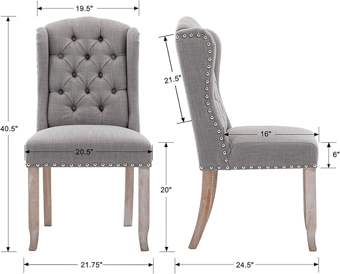 DUOMAY Modern Tufted Dining Chairs Set of 8, Linen Upholstered Dining Room Chairs Armless Guest Side Chair for Kitchen Dining Room, Wingback Accent Chairs with Solid Wood, Grey