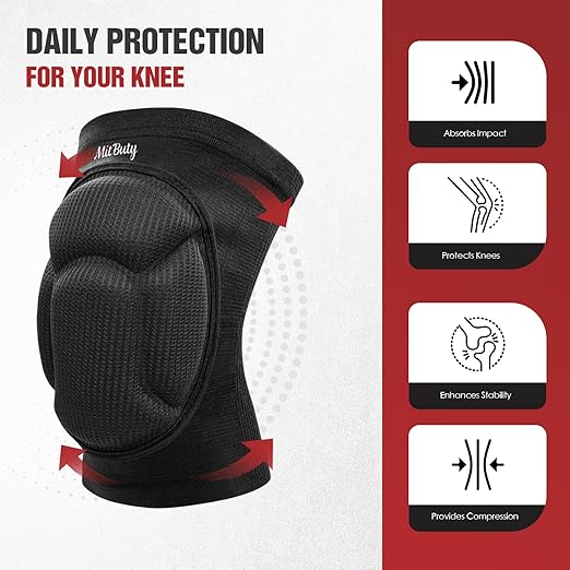 MitButy Protective Knee Pads for Men, Women & Kids – 1 Pair Thick Foam Cushioned Pads for Volleyball, Dance, Gardening, Wrestling & Kneeling – Durable Protection for Work & Sports (M: 15.5–21.5")