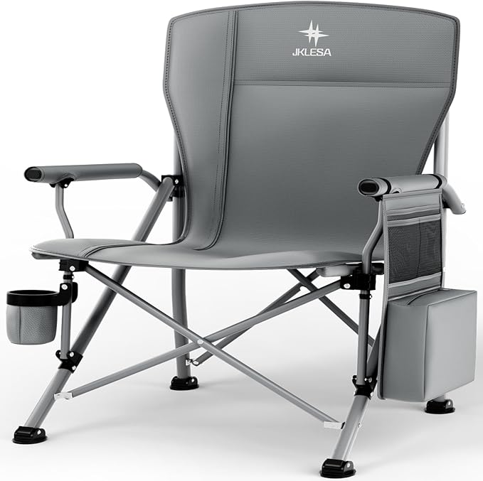 XL Premium Camping Chair - 400lb Capacity, Oversized 23.7" Wide Seat, Heavy Duty 600D Oxford Fabric, Padded Camping Chair Portable for Outdoor, Beach, Tailgate Parties Solid Slate