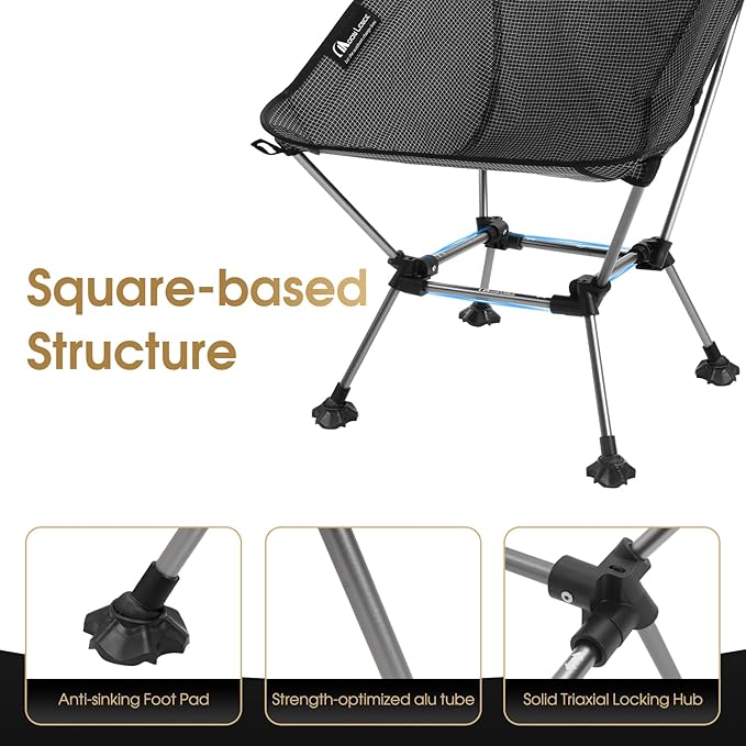 MOON LENCE Camping Chair Plus, Upgraded Comfort & Size, Still Compact and Lightweight, Folding Portable Chair for Backpacking & Hiking, 330Lbs Capacity, Gen 3 Plus (Onyx (Plus))