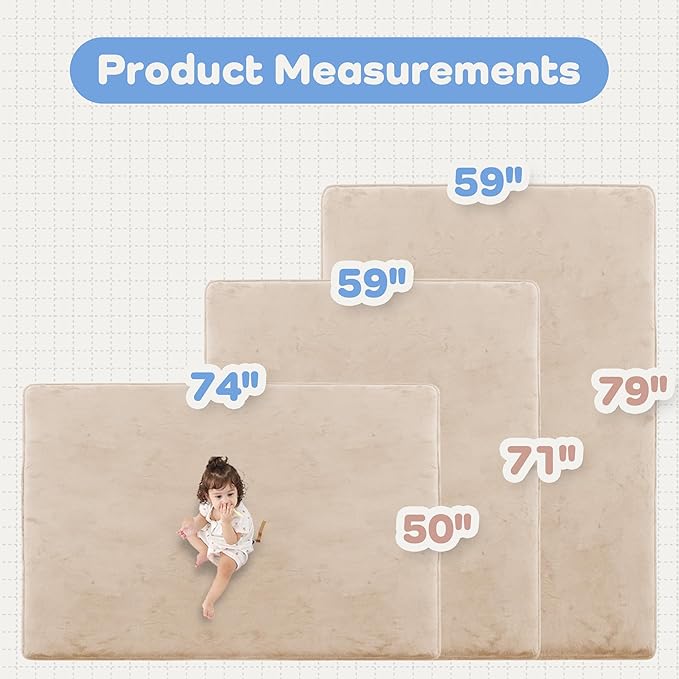 PAPAMAT 1.3" Thick Baby Floor Play Mat 50x74, Basic Padded Foam Mat for Tummy Time Crawling, Non Slip Cushioned for Babies Toddlers Infants Kids (Beige)