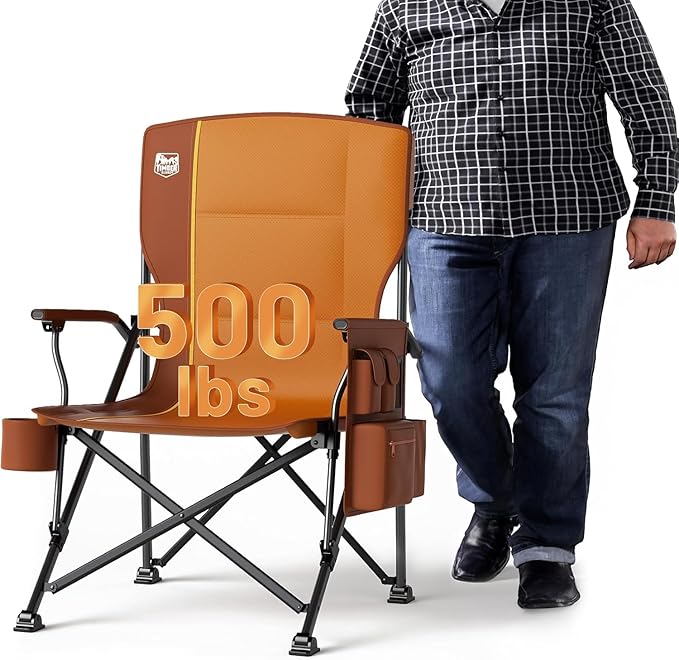 TIMBER RIDGE Oversized Folding Camping Chair High Back Heavy Duty for Adults Support up to 500lbs with Cup Holder, Side Pocket Cooler Bag