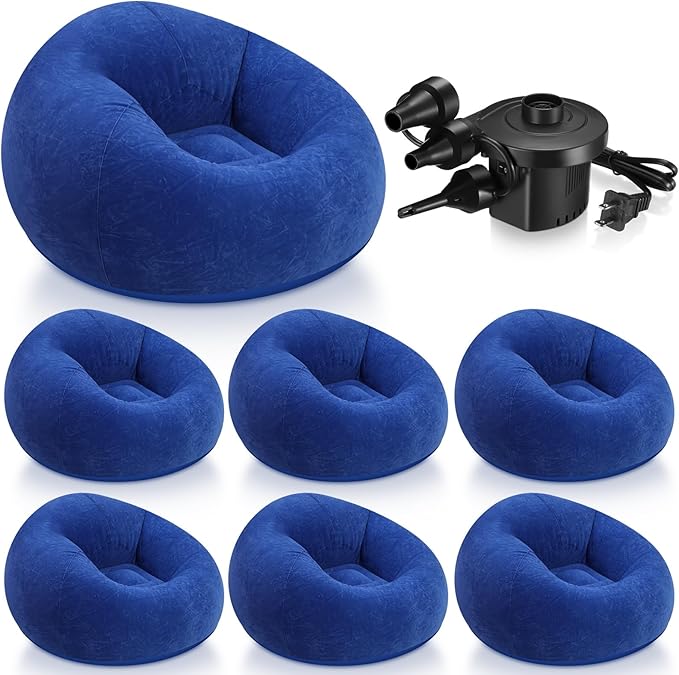 Realspring 6 Pcs Inflatable Bean Bag Chairs for Adults with Electric Air Pump, Blow up Couch Folding Portable Inflatable Couch Lazy Sofa for Outdoor Movie Nights Camping Room (Dark Blue)
