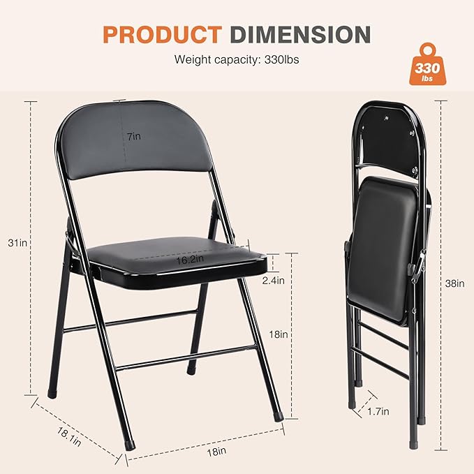 Sweetcrispy Folding Chair 10 Pack, Leather Padded Folding Chairs, Sturdy Metal Foldable Chairs, Easy to Use and Store, Outdoor and Indoor, for Home, Office, Party, Comfy