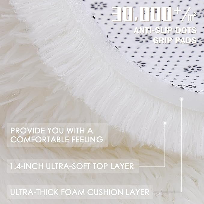 OLANLY 10x14 Machine Washable Large Area Rugs for Living Room, Bedroom, Soft Fluffy Shaggy Bedside Rug, Indoor Floor Carpet for Kids Girls and Boys, Dorms, Nursery, Home Decor Aesthetic, Ivory
