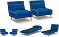 CITTANEO 2 Sets 32" Convertible Sleeper Chair, 3-in-1 Folding Sleeper Chair with Adjustable Backrest and Pillows, 2-Piece Sofa Bed Sets for Apartment, Office, Blue