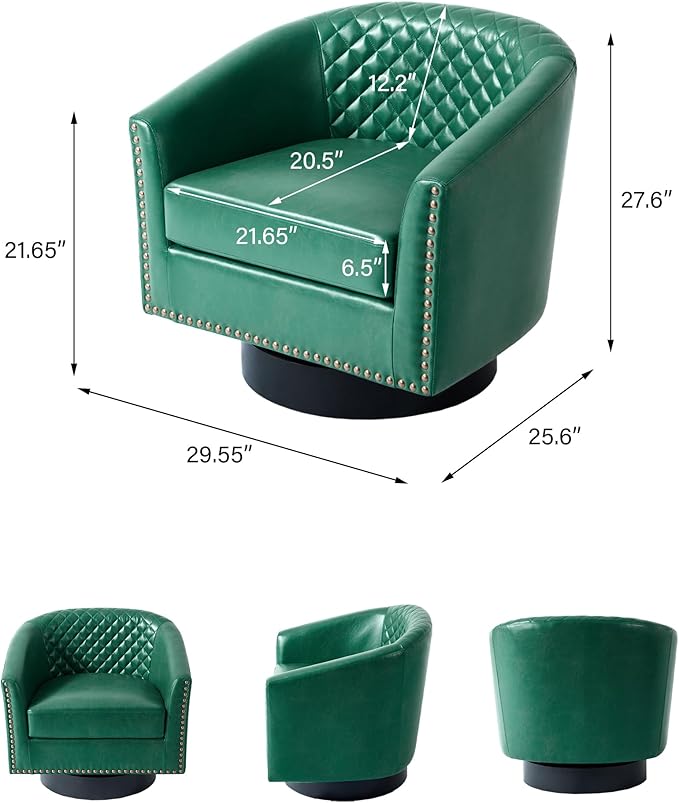 DREAMSIDEA Swivel Barrel Accent Chair, Comfy Modern Upholstered Round Faux Leather Arm Chair for Living Room, Bedroom（Green, Set of 4