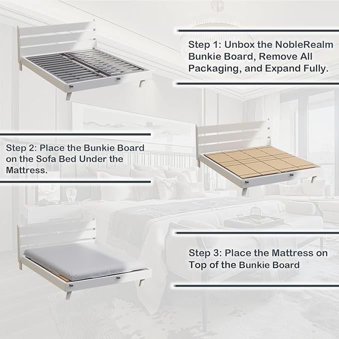 NobleRealm® 𝗕𝗲𝘁𝘁𝗲𝗿 𝗦𝗶𝘇𝗲 & Thickest – Premium 10mm (80'x 76' King Size) | King Bunkie Board| | Bed Support Slats | Bed Board | Modular Portability Design, Easy Setup
