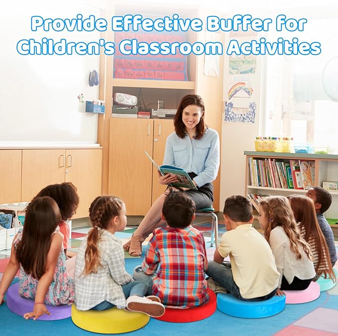GlikCeil 12 Pcs Round Floor Pillow Cushions for Kids Classroom 15'' Soft Flexible Seating Chair Floor Seats for Reading Corner Playroom - Winter & Spring School Supplies (Color Carnival Series)