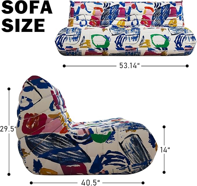 Bean Bag Chair, Fireside Chair, Large Bean Bag Chair for Adults, Bean Bag Chairs for Teens with High-Resilience Foam, Non-Slip Base Floor Lounge Sofa,Living Room (Graffiti Color, 3-Seater)