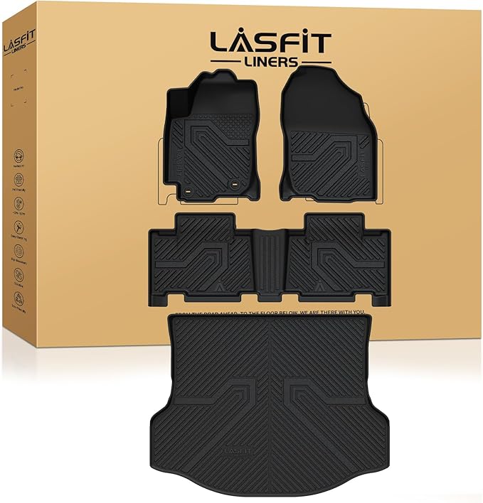 LASFIT Floor Mats & Cargo Liner for Toyota RAV4 2013-2018 (Not Fit Hybrid) All Weather TPE Custom Fit Floor Liner for Toyota RAV 4 LE/XLE/SE/Limited/Platium Mats Full Set Accessories, 4 Pcs Black