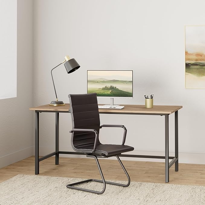 DM Furniture Office Reception Chairs No Wheels Leather Conference Chairs Back Support Guest Chair, Set of 2 (Vintage Charcoal)