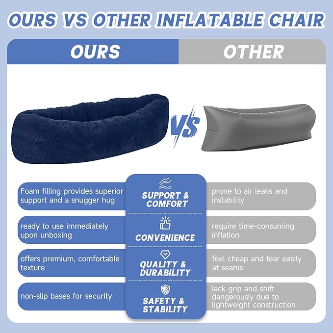 HAHASOLE Sensory Chair for Autistic Children - Foam Peapod Sensory Canoe with Non-Slip Base, Soft Cover Machine Washable, Calming Cocoon for Kids(Navy Blue)